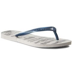 Japonki damskie Havaianas Brasil japonki Slim Nautical 41371250001. Szare klapki damskie Havaianas, bez wzorów, z materiału, bez obcasa. Za 89.00 zł.