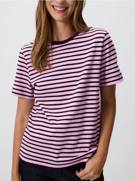 T-shirt z bawełny merceryzowanej - ciemnofioletowy. Fioletowe t-shirty damskie Reserved, l, bez wzorów, z bawełny, bez kołnierzyka. Za 79.99 zł.