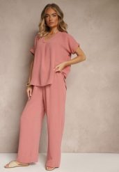 Ciemnoróżowy Komplet Bluzka i Luźne Spodnie z Wiskozą i Kieszonkami Efraria. Czerwone spodnie materiałowe damskie Renee, z aplikacjami, z materiału, eleganckie. Za 74.99 zł.