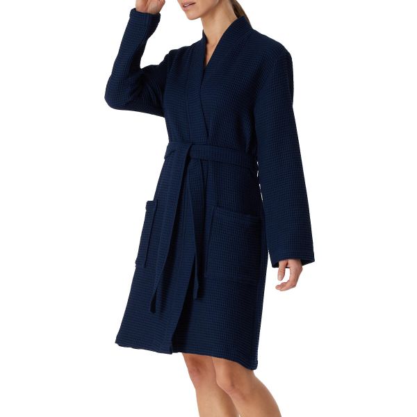 Szlafrok Waffel Piqué - Organic Cotton. Niebieskie szlafroki damskie Schiesser, m, bez wzorów, z bawełny. Za 295.00 zł.