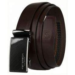 Pasek męski ze skóry naturalnej w ciemnobrązowym kolorze z automatyczną klamrą Peterson PTN A003 D.BROWN. Brązowe paski męskie Peterson, bez wzorów, ze skóry, eleganckie. Za 89.99 zł.