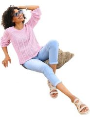 Heine Sweter w kolorze jasnoróżowym rozmiar: 44. Różowe swetry klasyczne damskie Heine, z bawełny, bez kołnierzyka. Za 56.93 zł.