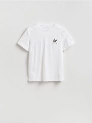 T-shirt regular z bawełny merceryzowanej - biały. Białe t-shirty męskie Reserved, l, bez wzorów, z bawełny, bez kołnierzyka. Za 69.99 zł.