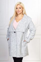 Popielaty melanżowy płaszcz Mery PLUS SIZE XXL. Szare płaszcze damskie Moda Size Plus Iwanek, na jesień, plus size, bez wzorów, ze skóry, eleganckie, plus size. Za 239.90 zł.