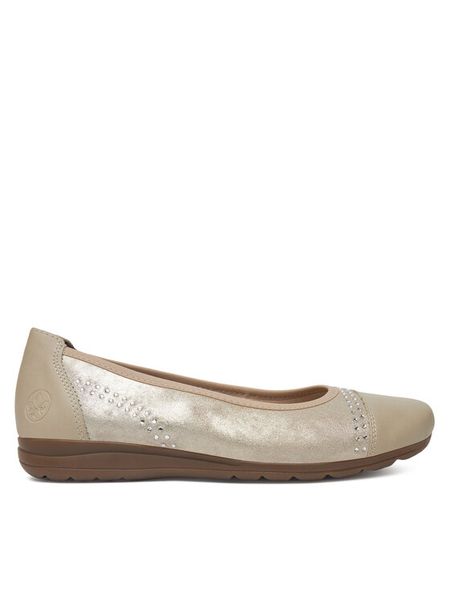 Rieker Baleriny L9353-62 Złoty. Żółte baleriny damskie Rieker, bez wzorów, ze skóry, bez obcasa. Za 249.99 zł.