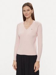 Tommy Hilfiger Sweter Co Cable V-Nk Sweater WW0WW40674 Różowy Regular Fit. Czerwone swetry klasyczne damskie Tommy Hilfiger, l, z bawełny, bez kołnierzyka. Za 539.99 zł.