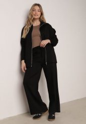 Czarny Dzianinowy Komplet Dresowy z Wiskozą Bluza ze Stójką i Spodnie Nevenira. Czarne bluzy bez kaptura damskie Born2be, z dresówki. Za 189.99 zł.