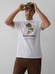 4F T-shirt regular z nadrukiem męski - biały XL. Białe t-shirty męskie 4f, l, bez wzorów, z bawełny, bez kołnierzyka. Za 79.99 zł.