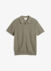 Koszulka polo z bawełnianej dzianiny z zapięciem na zamek. Szare koszulki polo męskie bonprix, l, bez wzorów, z bawełny, bez ramiączek. Za 114.99 zł.