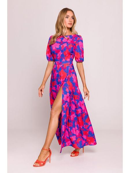 Made of emotion Sukienka w kolorze granatowo-różowym rozmiar: S. Niebieskie sukienki damskie Made Of Emotion, s, bez wzorów, bez kołnierzyka, bez ramiączek, maxi. Za 310.38 zł.