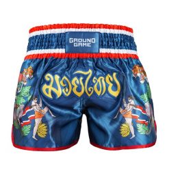 Spodenki Muay Thai Ground Game Bangkok. Niebieskie szorty męskie GROUND GAME, bez kołnierzyka. Za 169.99 zł.