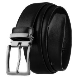 Szeroki, czarny pasek męski ze skóry ekologicznej ze srebrną, klasyczną klamrą. Czarne paski męskie inny, bez wzorów, ze skóry ekologicznej, klasyczne. Za 29.99 zł.