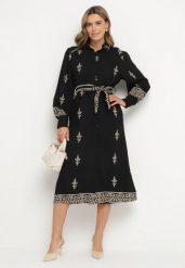 Czarna Wiskozowa Sukienka Koszulowa Szmizjerka z Paskiem Telandora. Czarne sukienki damskie Born2be, na co dzień, m, bez wzorów, z wiskozy, eleganckie, bez kołnierzyka, bez ramiączek, midi, koszulowe. Za 139.99 zł.