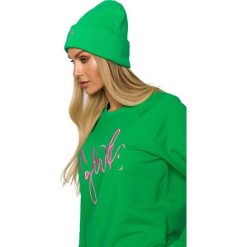 Czapka Beanie z Haftem - Zielona. Zielone czapki zimowe damskie MOE, z bawełny. Za 96.90 zł.