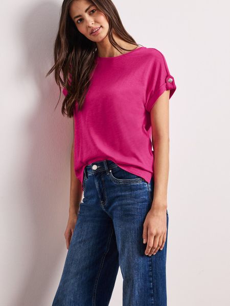 Street One Koszulka Kobiety Bawełna wyrazisty róż, 44. Czerwone t-shirty damskie Street One, bez wzorów, z bawełny, bez kołnierzyka. Za 79.95 zł.