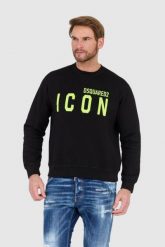 DSQUARED2 Czarna bluza męska z dużym neonowym logo icon. Czarne bluzy bez kaptura męskie Dsquared2, l. W wyprzedaży za 999.99 zł.