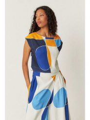 SKFK Bluzka "Ahien" w kolorze biało-granatowo-pomarańczowym rozmiar: 38. Niebieskie bluzki damskie SKFK, bez wzorów, bez kołnierzyka, bez ramiączek. Za 173.99 zł.