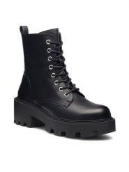DeeZee Botki BRANKA H67091-3 Czarny. Czarne botki damskie DeeZee, ze skóry, bez obcasa, na słupku, bez zapięcia. Za 179.99 zł.