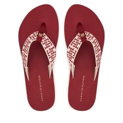 Japonki Tommy Hilfiger. Czerwone klapki damskie Tommy Hilfiger, bez wzorów, bez obcasa. Za 169.99 zł.
