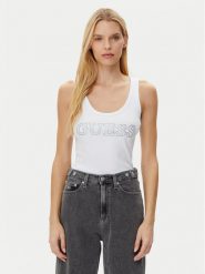 Guess Top W5GP29 KA0H1 Biały Regular Fit. Białe topy damskie Guess, xs, z aplikacjami, z bawełny, bez kołnierzyka. Za 109.99 zł.