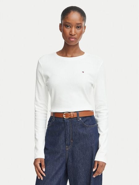 Tommy Hilfiger Bluzka Cody WW0WW53689 Biały Slim Fit. Białe bluzki damskie Tommy Hilfiger, xs, bez wzorów, z bawełny, bez ramiączek. Za 209.99 zł.