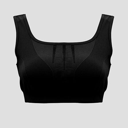 Sportowy crop top treningowy MADDY. Czarne topy sportowe damskie Legea, xl, bez wzorów, z elastanu, bez ramiączek. W wyprzedaży za 90.50 zł.