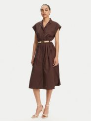 TWINSET Sukienka koszulowa 251TT2102 Brązowy Loose Fit. Brązowe sukienki damskie Twinset, bez wzorów, z bawełny, bez kołnierzyka, bez ramiączek, koszulowe. Za 1,219.00 zł.