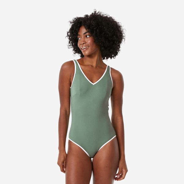 Strój jednoczęściowy pływacki damski Decathlon 100 Virginia Lurex. Białe stroje jednoczęściowe damskie Decathlon, l, bez wzorów. Za 129.99 zł.