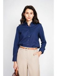 ASSUILI Lniana koszula w kolorze granatowym rozmiar: 38. Niebieskie koszule damskie Assuili, bez wzorów, ze lnu, klasyczne, bez kołnierzyka, bez ramiączek. Za 173.99 zł.