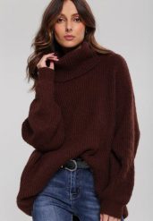 Brązowy Golf Oversize Malia. Brązowe golfy damskie Renee, bez wzorów, z dzianiny, bez ramiączek. Za 119.99 zł.