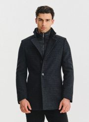 PAKO LORENTE - Ciemnoszary płaszcz w pepitkę. Płaszcze męskie Pako Lorente, na jesień, bez wzorów, z poliesteru. Za 999.99 zł.