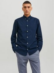 Jack & Jones Koszula 12182486 Granatowy Slim Fit. Niebieskie koszule męskie Jack & Jones, l, bez wzorów, z bawełny, bez kołnierzyka, bez ramiączek. Za 119.99 zł.