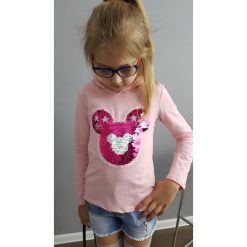 MIKI MAUS ŚLICZNA ASYMETRYCZNA BLUZA MIENIĄCE CEKINY 4-6 LAT KOLOR PUDER 4 (98/104). Bluzy i bluzki niemowlęce LIGARI KIDS, bez wzorów, z bawełny, bez ramiączek, bez kaptura. Za 59.99 zł.