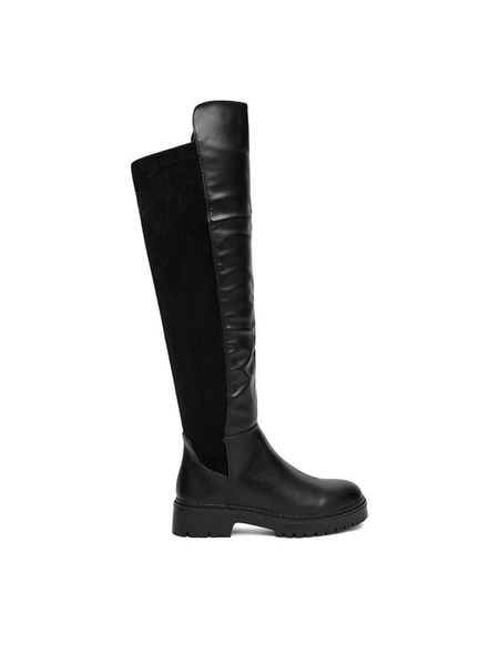 DeeZee Muszkieterki 58573-10 Czarny. Czarne kozaki damskie DeeZee, z materiału, bez obcasa, na płaskiej podeszwie. Za 139.99 zł.