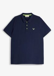 Koszulka polo z czystej bawełny organicznej piqué. Niebieskie koszulki polo męskie bonprix, l, bez wzorów, z bawełny, bez ramiączek. Za 69.99 zł.