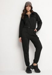 Czarny Komplet Dresowy Cargo Bluza i Spodnie z Kieszeniami Kormilla. Czarne bluzy bez kaptura damskie Born2be, m, z dresówki. Za 84.99 zł.