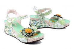 LAURA VITA 0007709 Barry 36 menthe, sandaly damskie. Zielone sandały damskie Laura Vita, bez wzorów, ze skóry, bez obcasa, na koturnie. Za 399.90 zł.