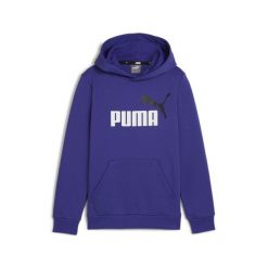 Młodzieżowa bluza z kapturem i dużym dwukolorowym logo Essentials+ PUMA. Niebieskia bluzy z kapturem męskie Puma, m, z bawełny. Za 193.40 zł.