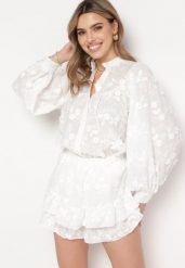 Białe Szorty w Stylu Boho Imitujące Spódniczkę z Falbankami Yelvina. Białe szorty damskie Born2be, bez wzorów, boho. Za 89.99 zł.