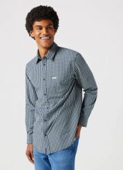 WRANGLER LS 1 PKT SHIRT MĘSKA KOSZULA W KRATĘ KRATA BLACK IRIS 112350495 W5A9016826. Czarne koszule męskie Wrangler, m, bez wzorów, bez kołnierzyka, bez ramiączek. Za 139.99 zł.