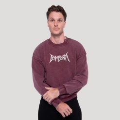 Bluza męska fitness oversize burgundowa Spike. Czerwone bluzy sportowe męskie GYMBEAM, bez wzorów, z bawełny, klasyczne, bez kołnierzyka, bez ramiączek. Za 139.90 zł.