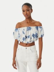 Guess Bluzka W6GHA1 W2447 Biały Regular Fit. Białe bluzki damskie Guess, m, z aplikacjami, ze lnu, bez kołnierzyka, bez ramiączek. Za 344.99 zł.