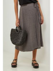 Lin Passion Lniana spódnica w kolorze antracytowym rozmiar: 38/40. Czarne spódniczki damskie Lin Passion, bez wzorów, ze lnu, klasyczne, z standardowym stanem, midi, rozkloszowane. Za 173.99 zł.