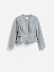 Marynarka z ozdobnymi guzikami - jasnoszary. Szare marynarki i żakiety damskie Reserved, l, bez wzorów, z tkaniny. Za 199.99 zł.