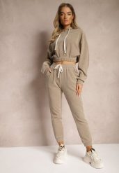 Ciemnobeżowy Komplet Dresowy z Dodatkiem Bawełny Spodnie z Gumką w Pasie i Bluza z Kapturem Hasaria. Brązowe bluzy z kapturem damskie Renee, l, z bawełny. Za 119.99 zł.