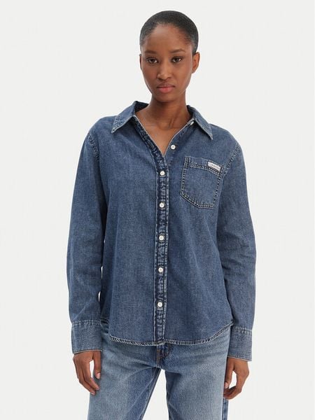 Calvin Klein Jeans Koszula jeansowa LV047E742G Granatowy Regular Fit. Niebieskie koszule damskie Calvin Klein Jeans, l, bez wzorów, z bawełny, bez kołnierzyka, bez ramiączek. Za 399.99 zł.