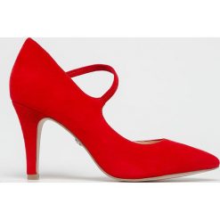 Caprice - Sandały. Czerwone sandały damskie Caprice, bez wzorów, z materiału, bez obcasa, na obcasie. W wyprzedaży za 179.90 zł.