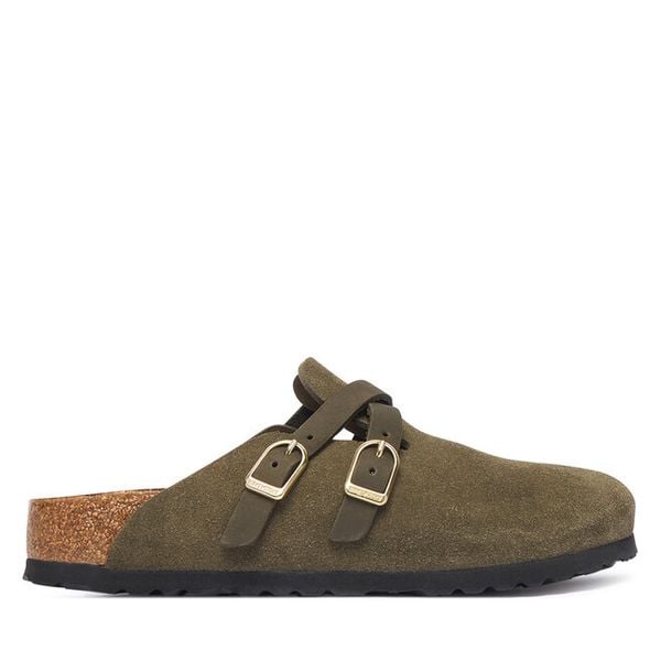 Klapki Birkenstock. Zielone klapki damskie Birkenstock, bez wzorów, bez obcasa. Za 749.99 zł.