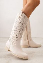 Beżowe Ażurowe Botki Kowbojki z Geometryczną Ozdobą Naeraste. Brązowe botki damskie Renee, z jeansu, bez obcasa, na płaskiej podeszwie, bez zapięcia. Za 159.99 zł.