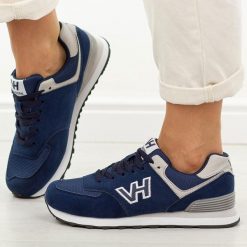 Granatowe sportowe buty damskie Vanhorn 27300. Niebieskie buty sportowe na co dzień damskie Vanhorn, bez wzorów, z dresówki, trekkingowe. Za 169.00 zł.